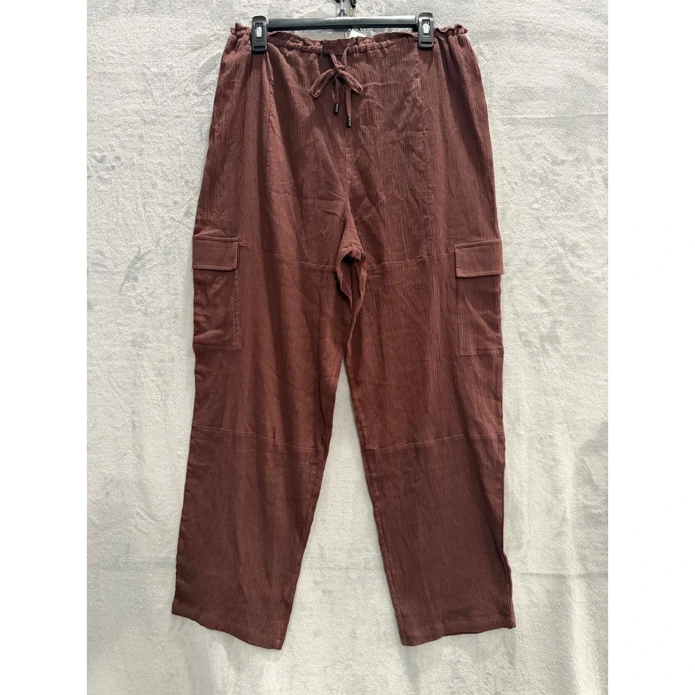 NWT Sanctuary Cargo Pants Womens Espresso Brown Textured Coverup Small $79